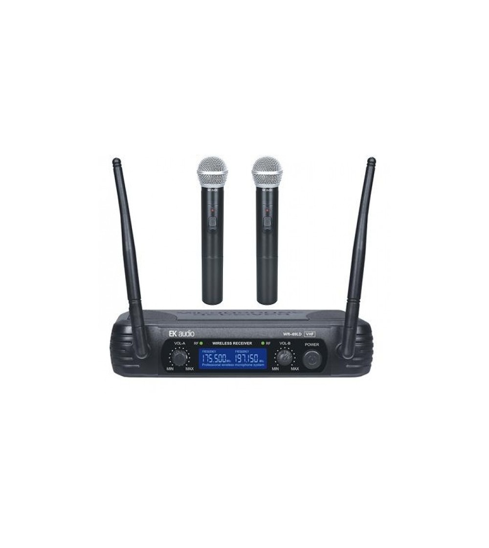 Sistema Inalambrico con dos micros de mano EK audio WR-69LD VHF