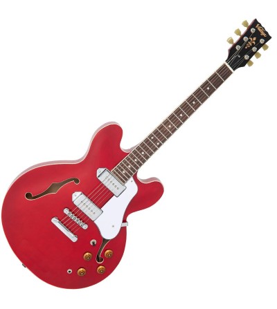 Vintage VSA500P ReIssued Semi Acoustic Guitar ~ Cherry Red