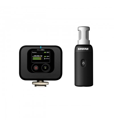 Shure MoveMic 88+ Receiver Kit
Micrófono inalámbrico estéreo MV88 Banda Z6 y receptor para cámara